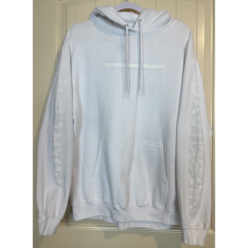 Harley Davidson white hooded hoodie pullover sweatshirt Sz L